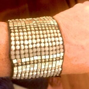 Silver beaded adjustable Leather Bracelet